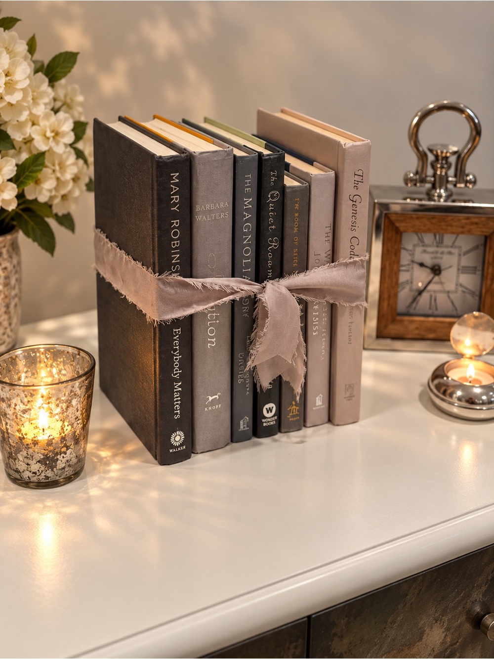 Decorative Gray Book Bundle with Ribbon - Home Accents